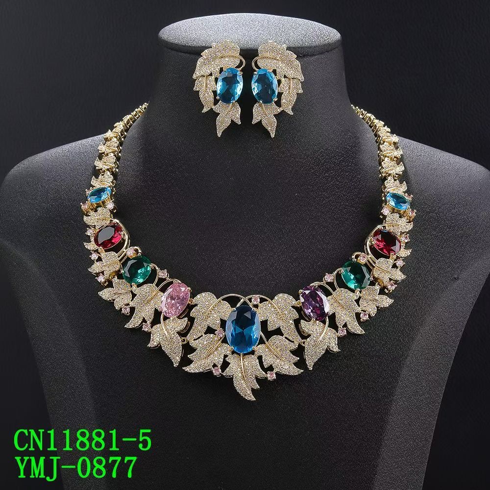 Imperial Leaf Brass & Zircon Statement Set