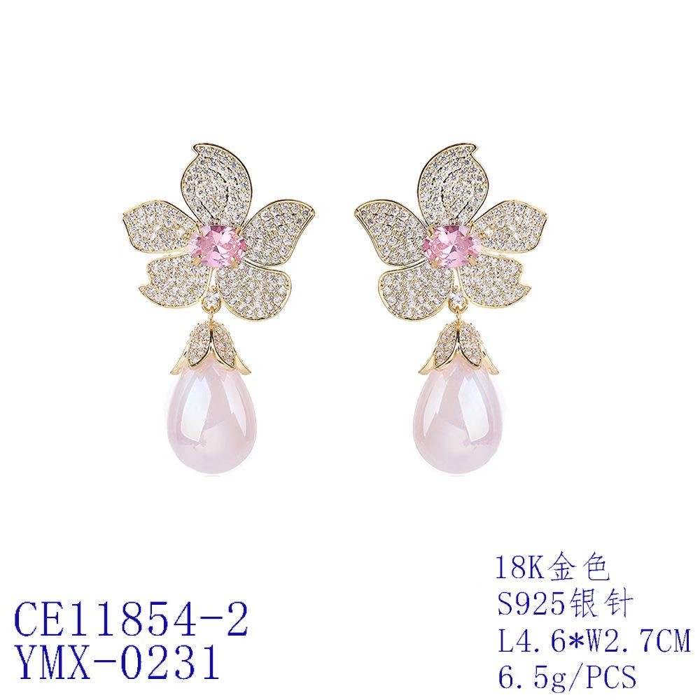 Majestic Blossom Brass & Zircon Drop Earrings