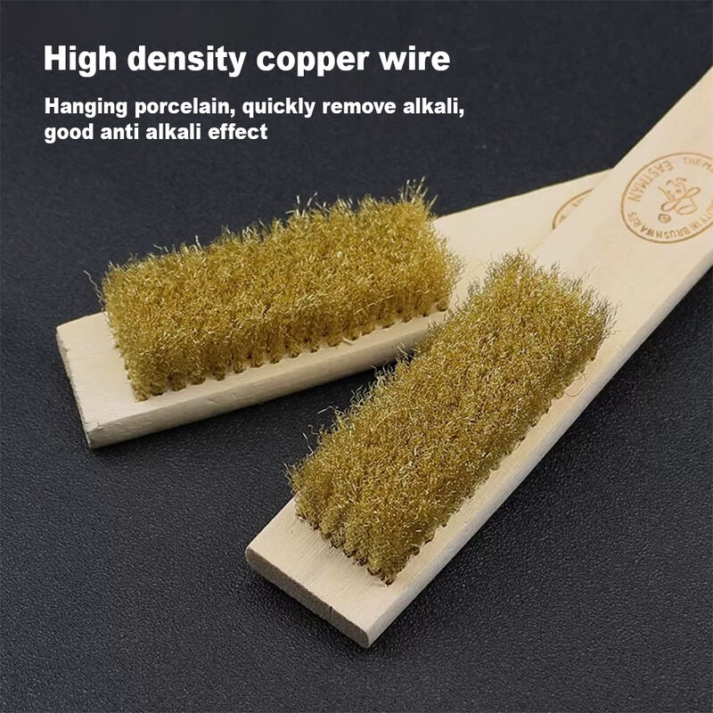 Wooden Handle Brass/Copper Wire Scratch Brush thumbnail 3