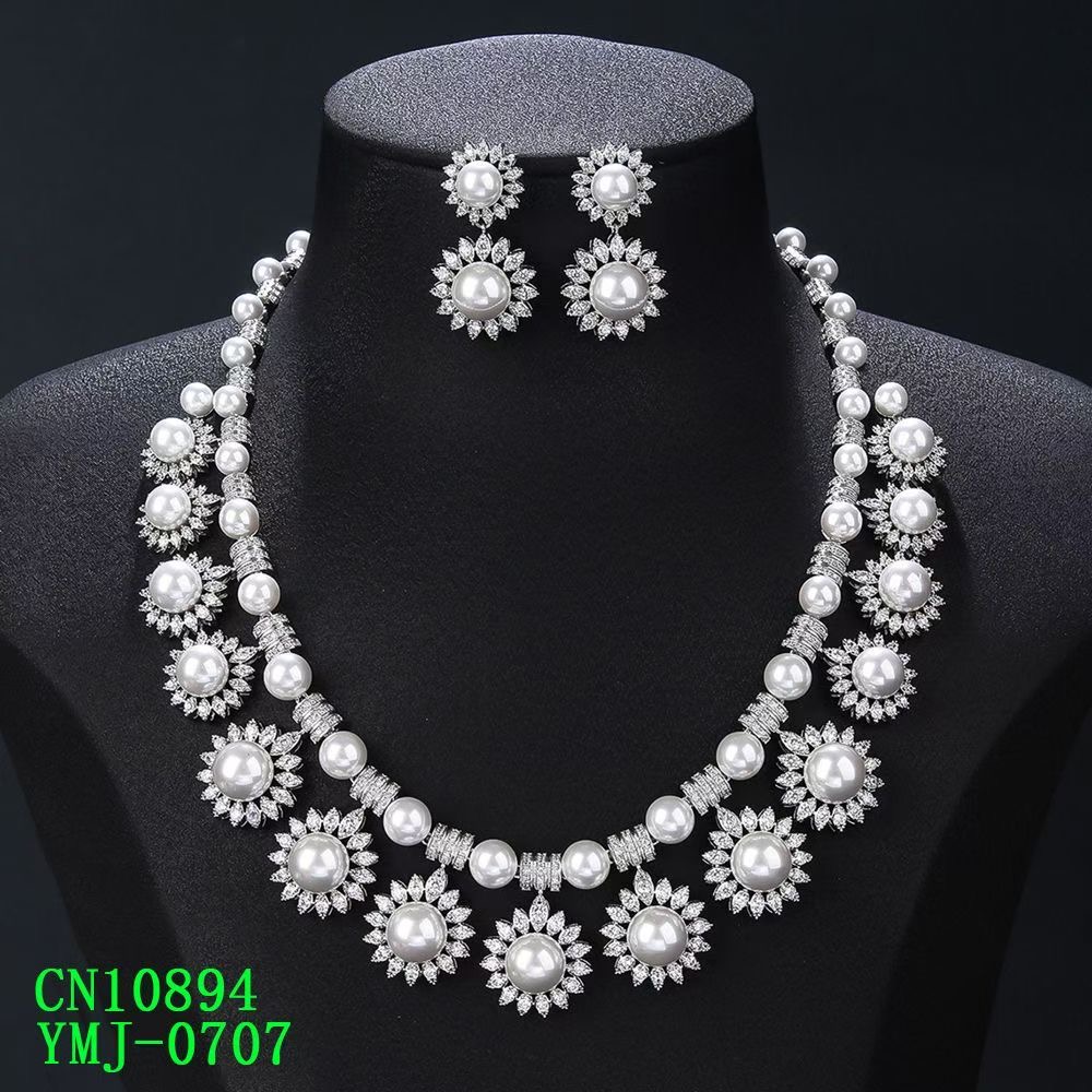 The Multi-Tone Pearl & CZ Sunburst Statement Necklace thumbnail 3
