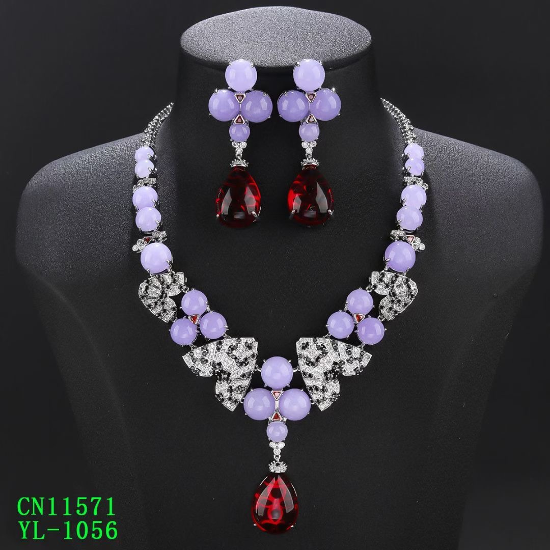 The Dynasty Green Cabochon & Crimson Drop Statement Necklace thumbnail 2