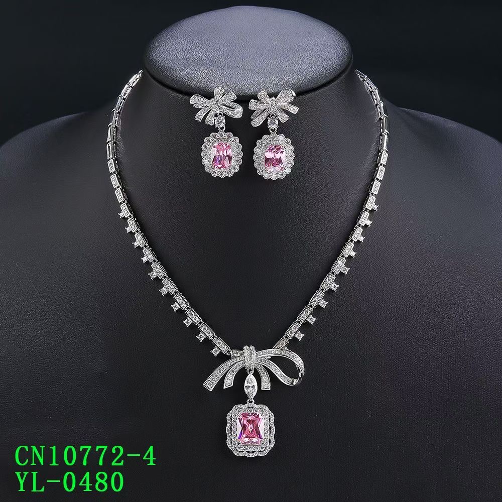 The Ribbon Bow Halo Pendant CZ Necklace thumbnail 3
