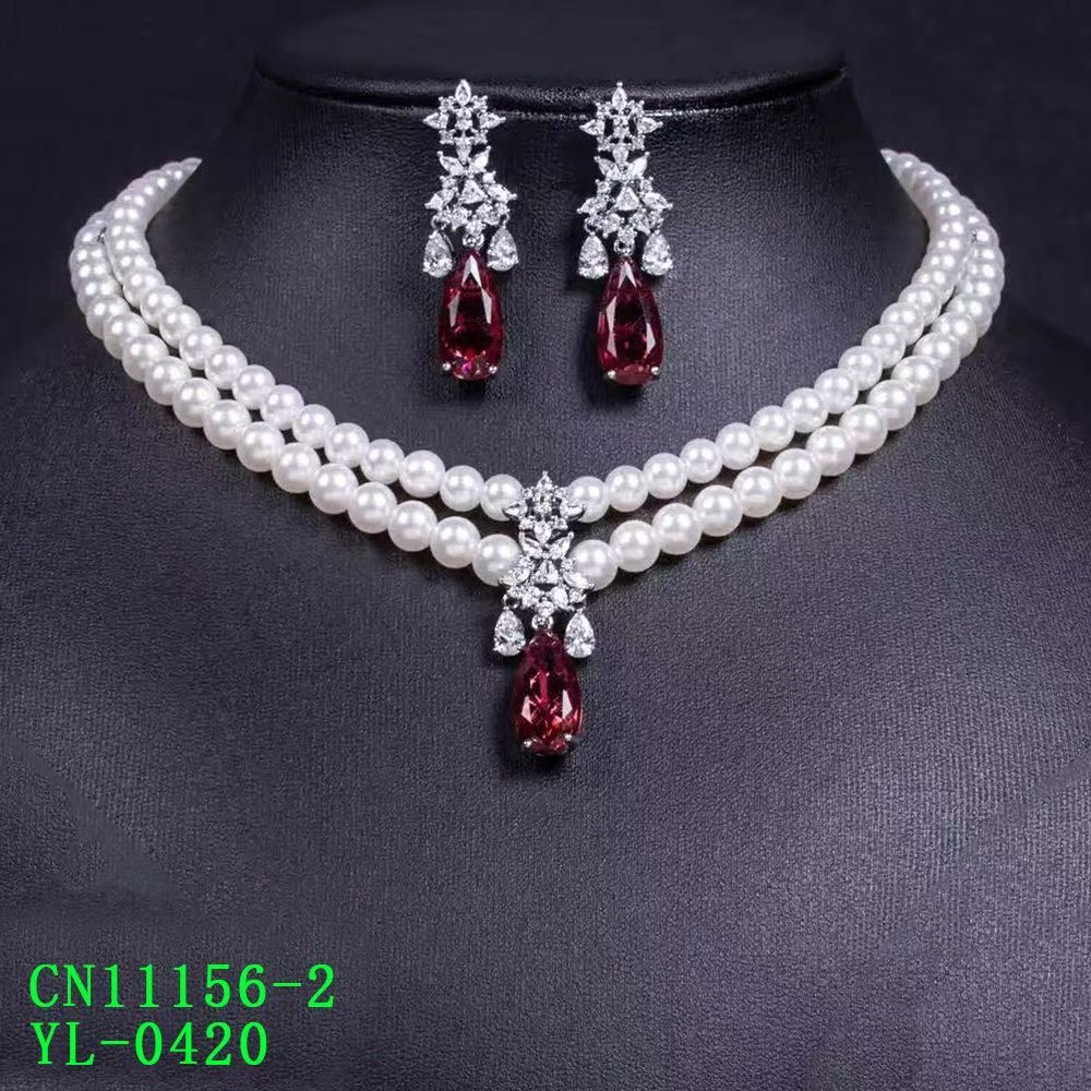 The Imperial Double-Strand Pearl & Pear-Cut CZ Drop Necklace thumbnail 2