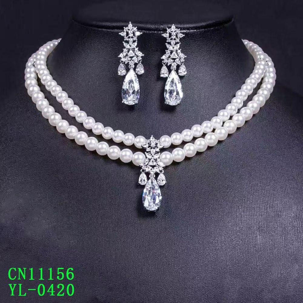 The Imperial Double-Strand Pearl & Pear-Cut CZ Drop Necklace thumbnail 3