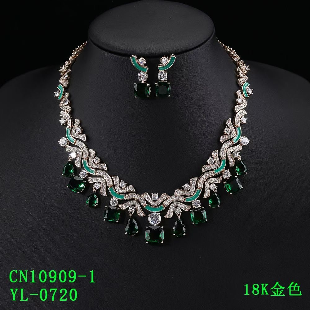 Art Deco Wave Enamel & Cushion Drop Collar Set