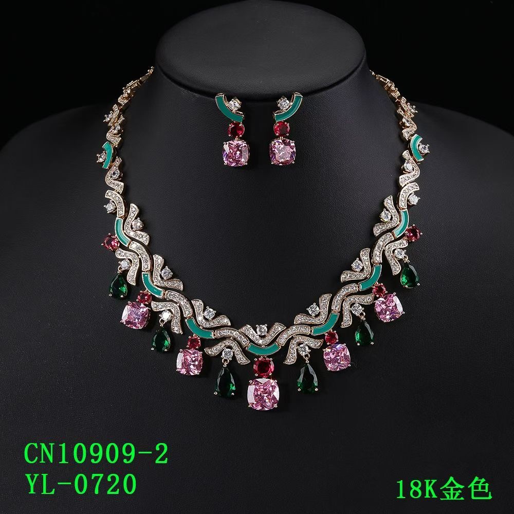 Art Deco Wave Enamel & Cushion Drop Collar Set thumbnail 2