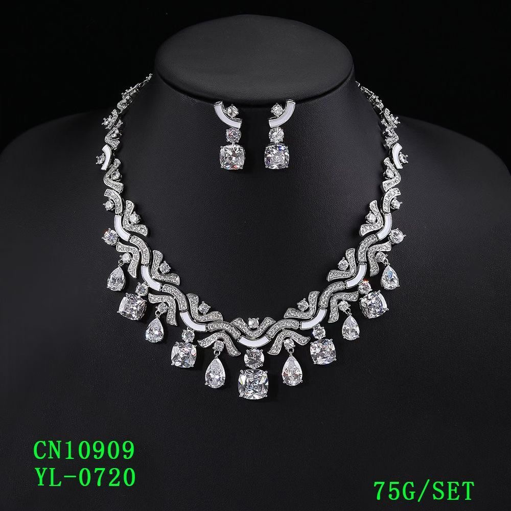 Art Deco Wave Enamel & Cushion Drop Collar Set thumbnail 3