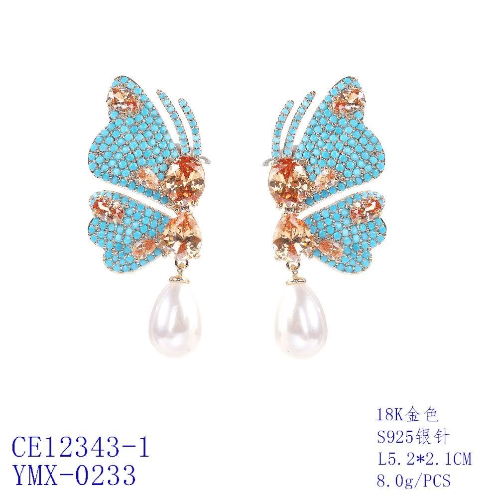 Jeweled Butterfly Drop Earrings