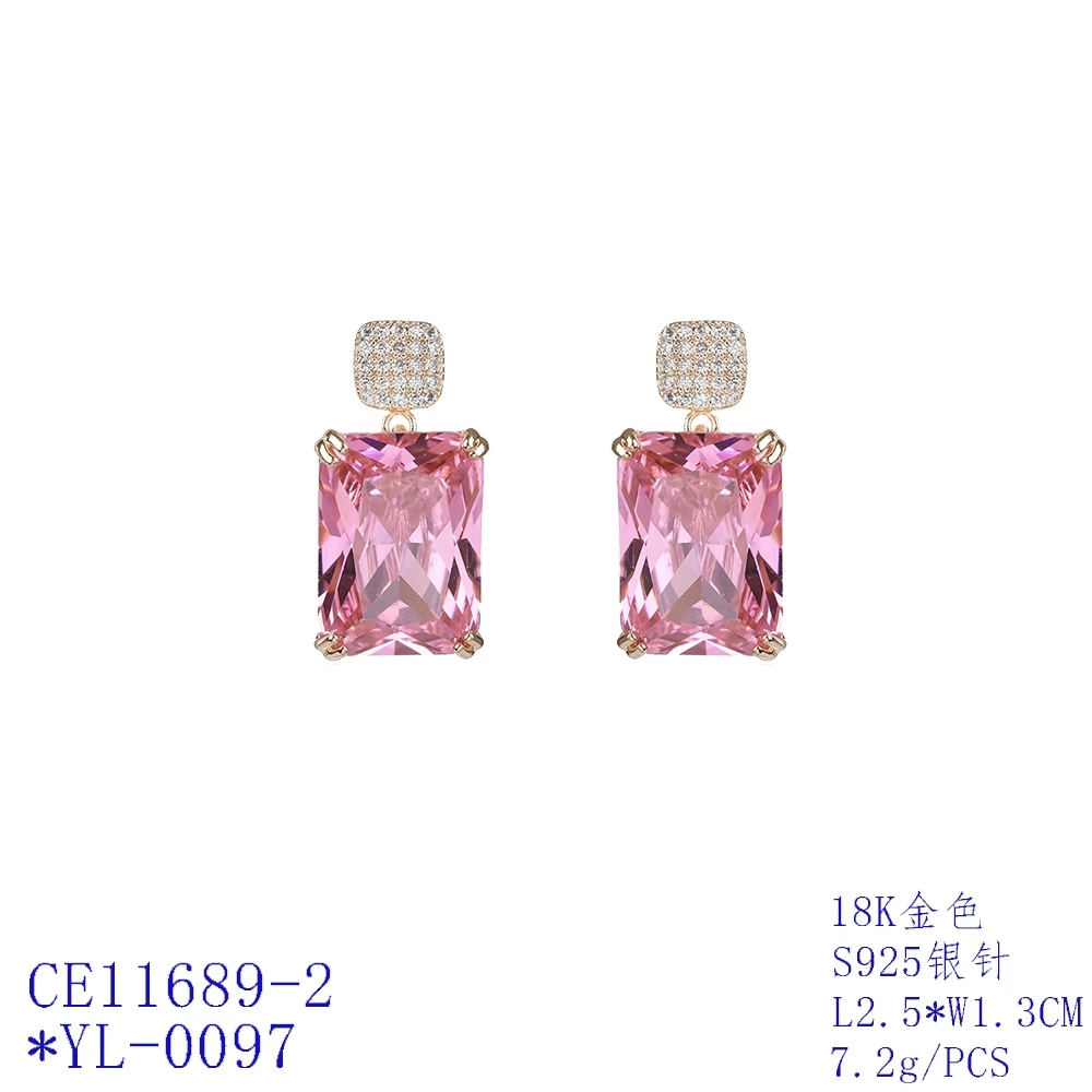 Rectangular Pavé Stud Statement Drop Earrings thumbnail 2