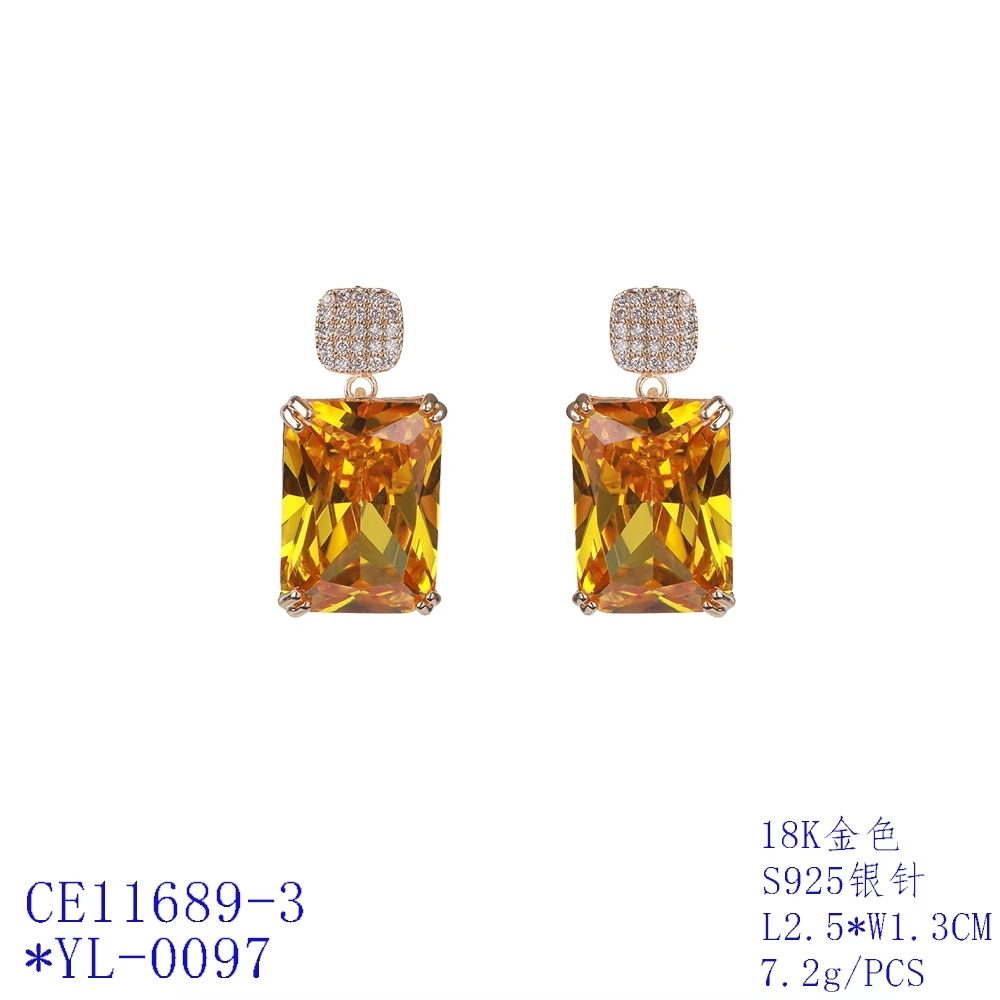 Rectangular Pavé Stud Statement Drop Earrings thumbnail 3