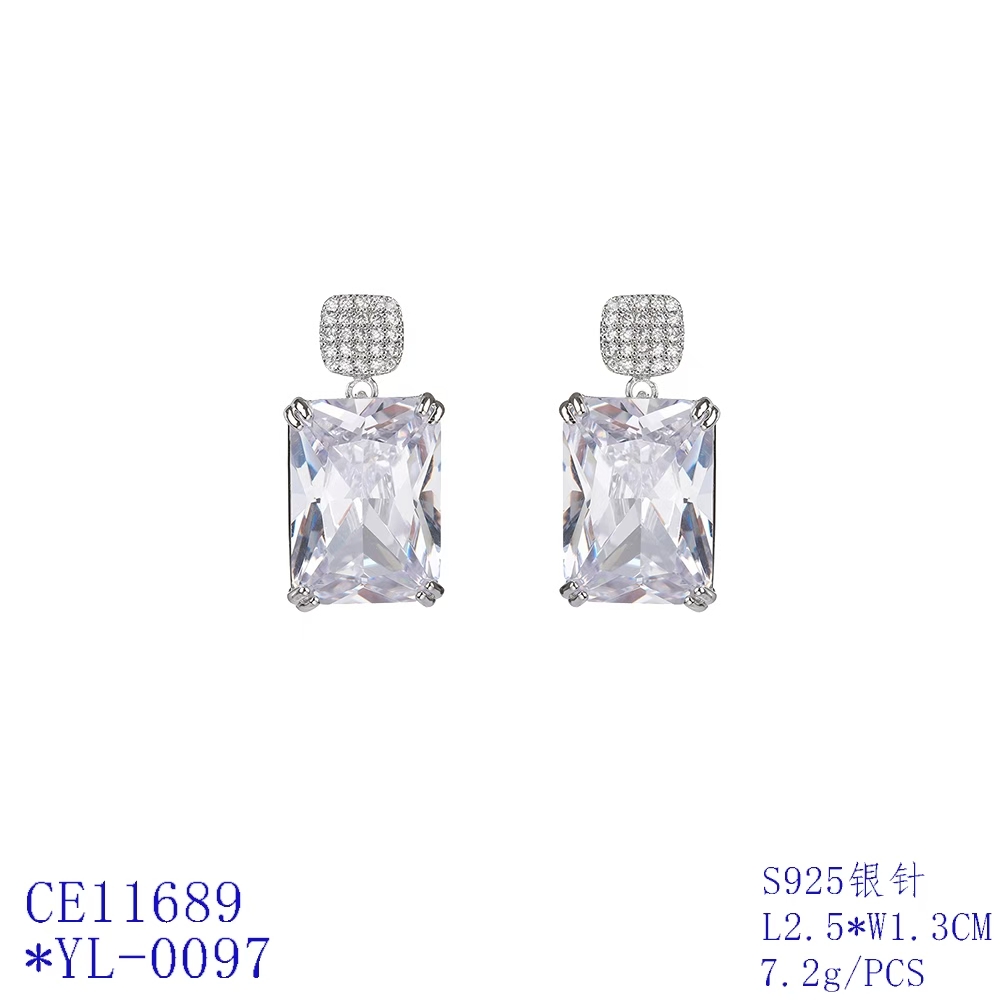 Rectangular Pavé Stud Statement Drop Earrings thumbnail 4