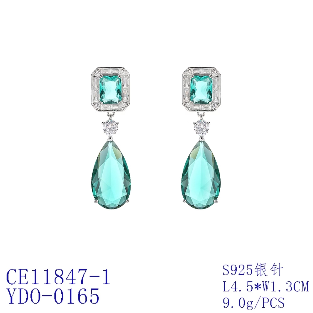 Emerald Halo Teardrop Statement Earrings thumbnail 3