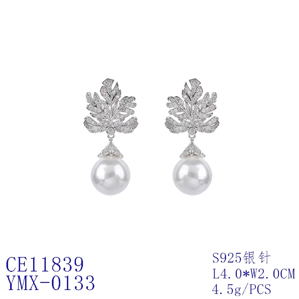 Pavé Leaf Round Drop Statement Earrings thumbnail 2